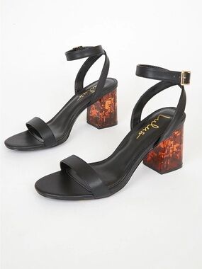 LULUS Black Ankle-Strap Sandals with Tortoiseshell Block Heel
